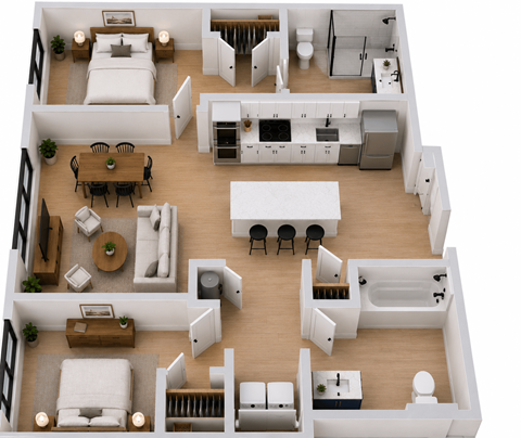 Floor plan for 2 beds, 2 baths, 973 sqft